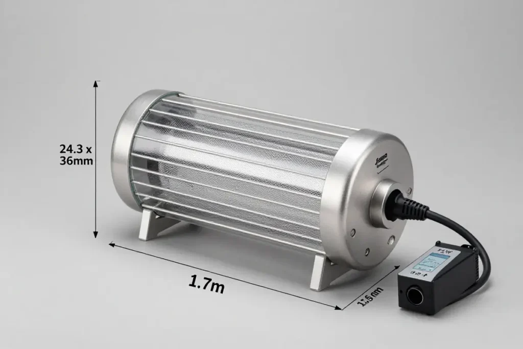 Calentador Eheim Jager Trutemp en acuario, mostrando su revestimiento de vidrio, sistema de control PID y cable de 1.7 metros. Diseño profesional para acuarios de 300 litros o más.