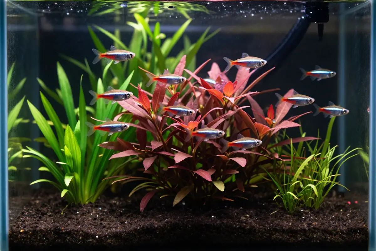 Ludwigia repens en acuario con fondo oscuro...