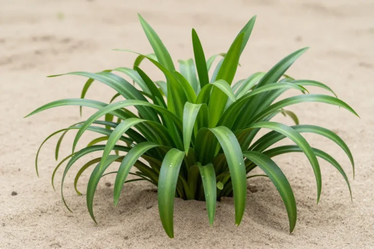 Vallisneria spiralis con hojas largas y verdes en un fondo neutro, resaltando su forma lineal y textura